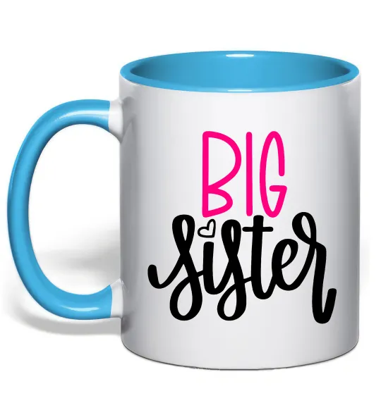 Чашка с цветной ручкой Big sister фіолетовий напис Голубой фото