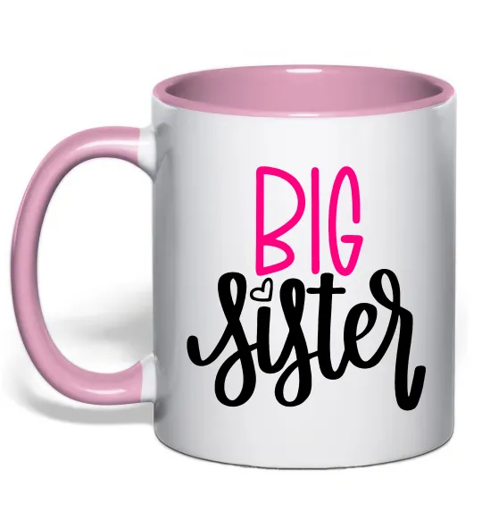 Чашка с цветной ручкой Big sister фіолетовий напис Нежно розовый фото