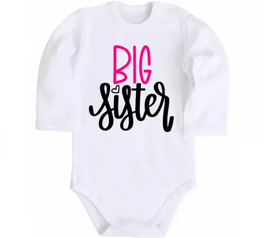 Дитячий бодік Big sister фіолетовий напис Білий фото