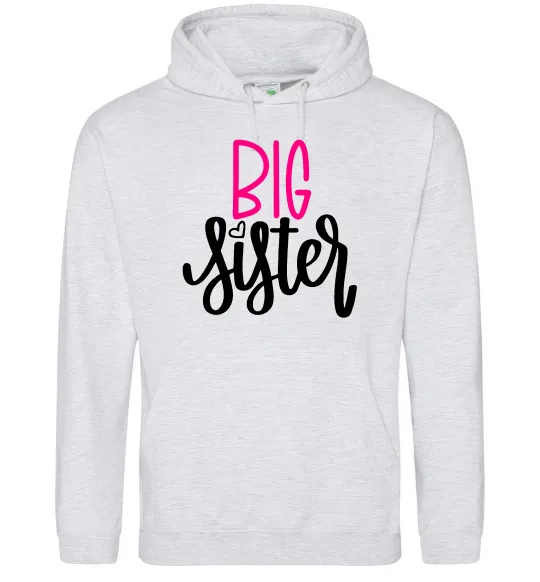 Женская толстовка (худи) Big sister фіолетовий напис Серый меланж фото