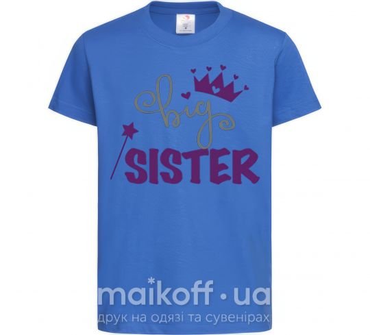 Детская футболка Big sister фиолетовая надпись Ярко-синий фото