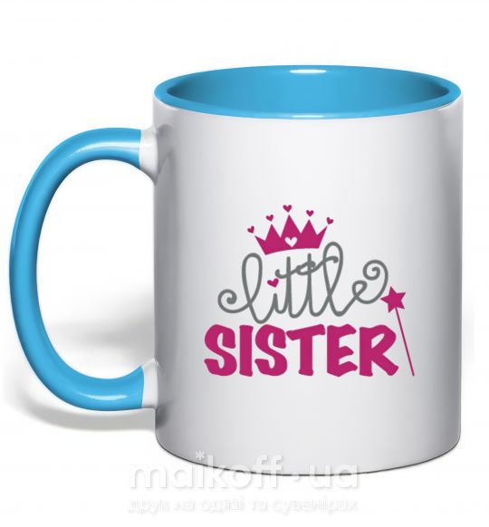 Чашка с цветной ручкой Little sister Голубой фото