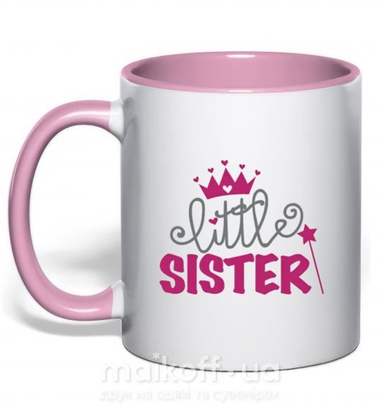 Чашка з кольоровою ручкою Little sister Ніжно рожевий фото