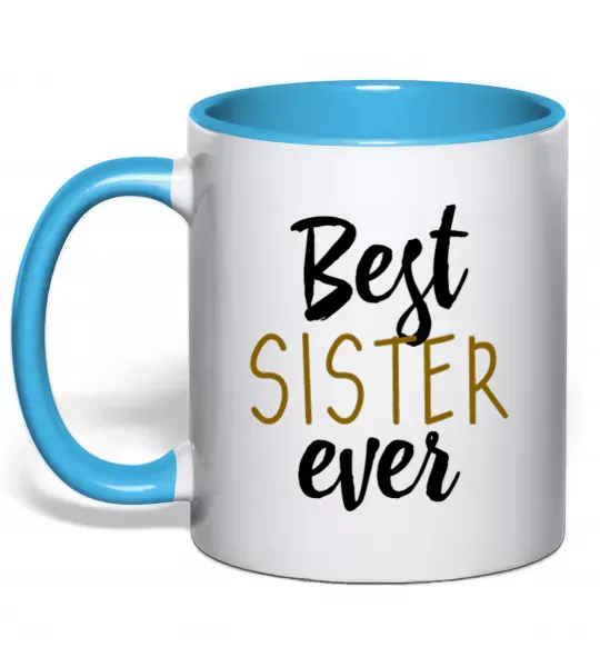 Чашка з кольоровою ручкою Напис Best sister ever Блакитний фото