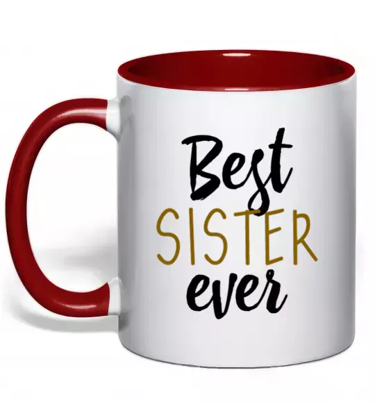 Чашка з кольоровою ручкою Напис Best sister ever Червоний фото