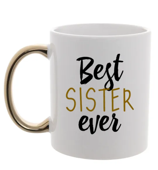 Чашка з кольоровою ручкою Напис Best sister ever Золото фото