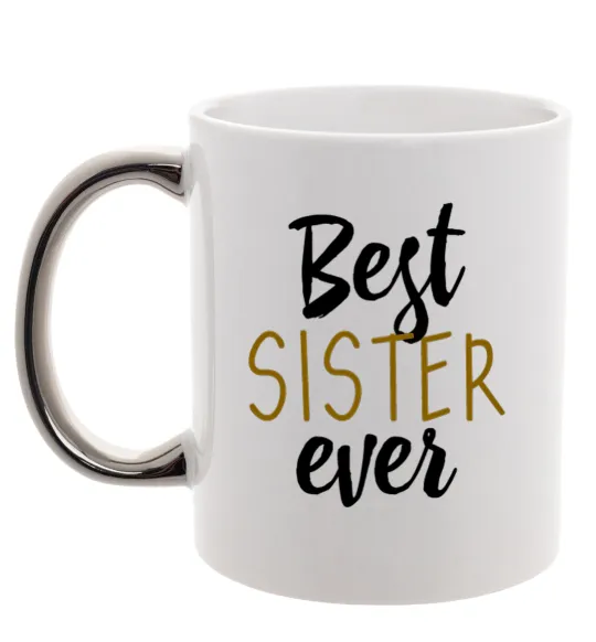 Чашка з кольоровою ручкою Напис Best sister ever Срібло фото