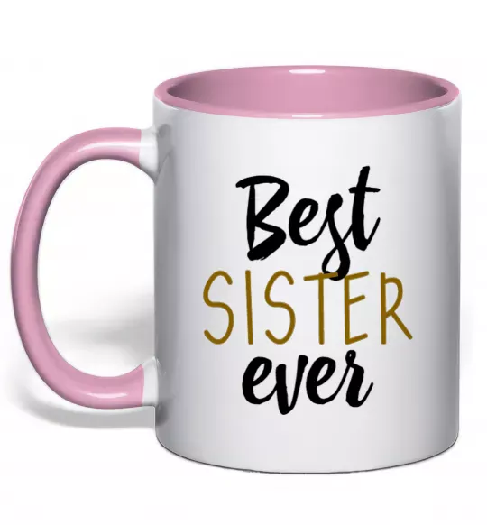 Чашка з кольоровою ручкою Напис Best sister ever Ніжно рожевий фото