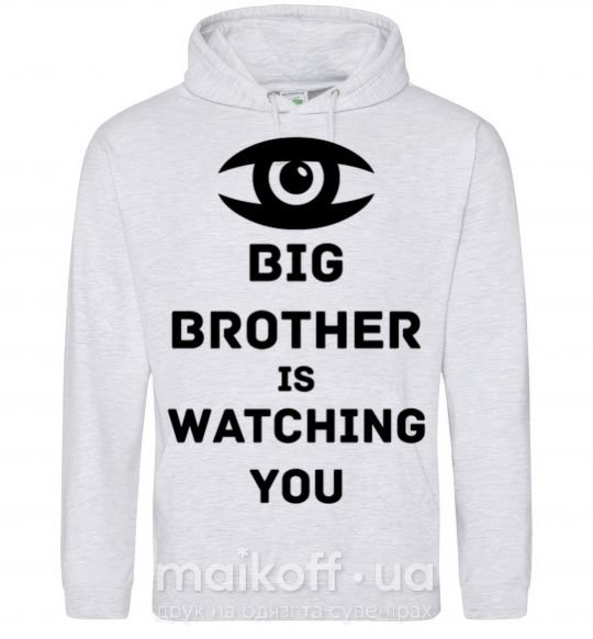 Женская толстовка (худи) Big brother is watching you (глаз) Серый меланж фото