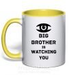 Чашка с цветной ручкой Big brother is watching you (глаз) Солнечно желтый фото
