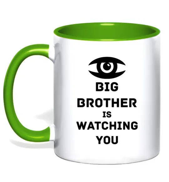 Чашка с цветной ручкой Big brother is watching you (глаз) Лаймовый фото