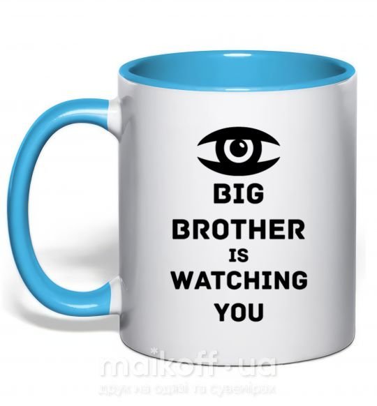 Чашка с цветной ручкой Big brother is watching you (глаз) Голубой фото