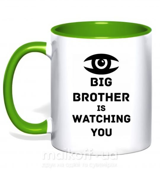 Чашка з кольоровою ручкою Big brother is watching you (глаз) Зелений фото