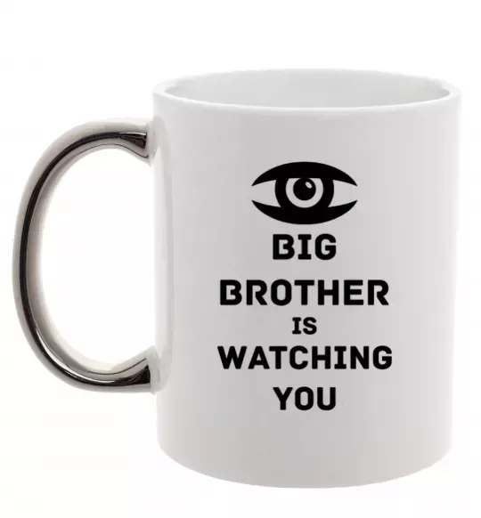 Чашка с цветной ручкой Big brother is watching you (глаз) Серебро фото