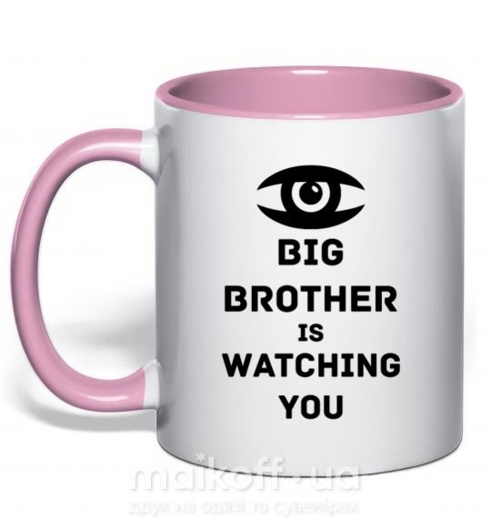 Чашка з кольоровою ручкою Big brother is watching you (глаз) Ніжно рожевий фото