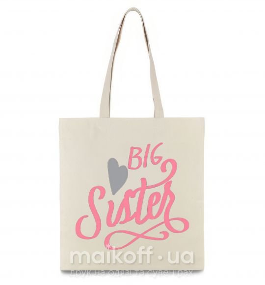 Еко-сумка BIG sister розовая надпись Бежевий фото