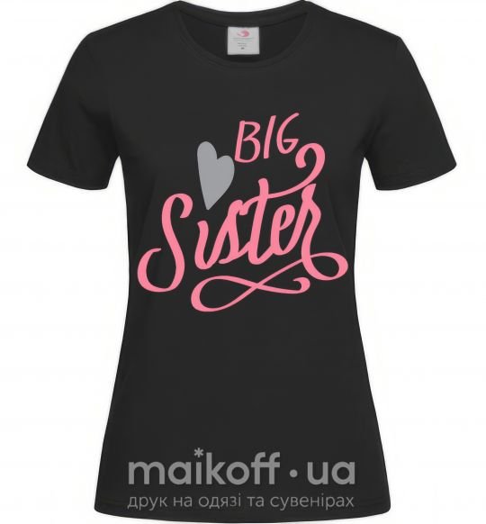 Женская футболка BIG sister розовая надпись Черный фото
