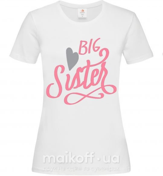 Женская футболка BIG sister розовая надпись Белый фото