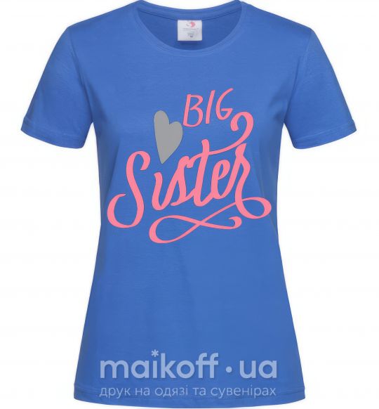 Жіноча футболка BIG sister розовая надпись Яскраво-синій фото