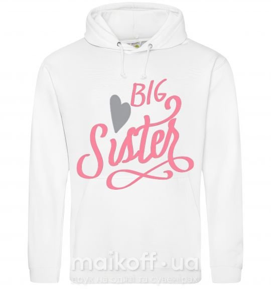 Женская толстовка (худи) BIG sister розовая надпись Белый фото