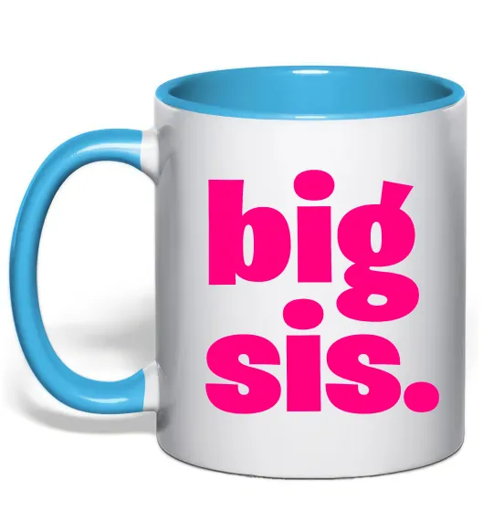 Чашка з кольоровою ручкою BIG sister рожевий напис Блакитний фото