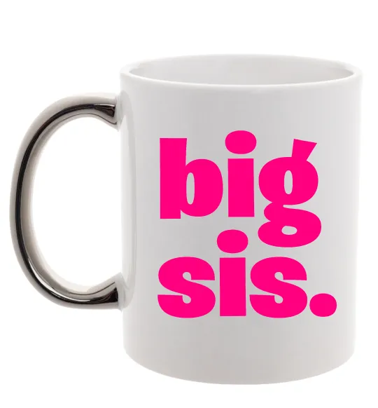 Чашка з кольоровою ручкою BIG sister рожевий напис Срібло фото