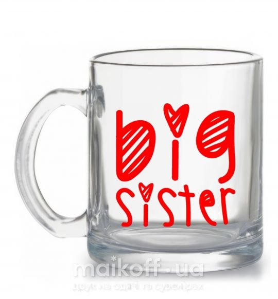 Чашка скляна Big sister надпись с сердечком Прозорий фото