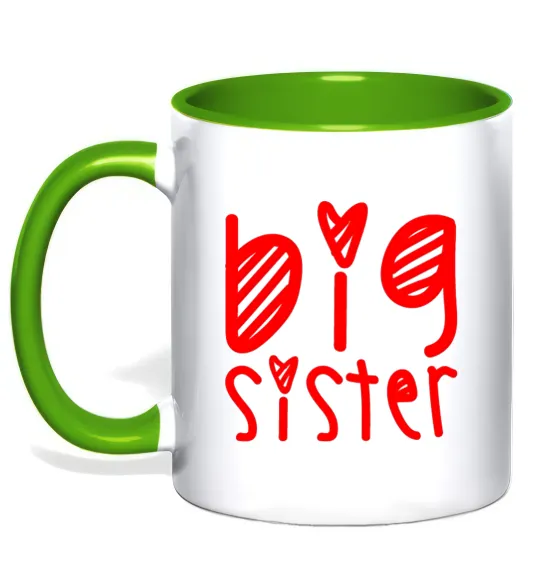 Чашка з кольоровою ручкою Big sister напис з сердечком Лаймовий фото