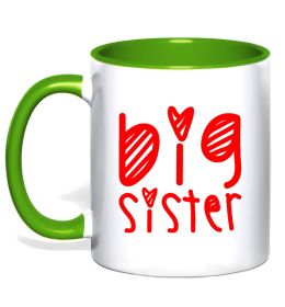 Чашка з кольоровою ручкою Big sister напис з сердечком