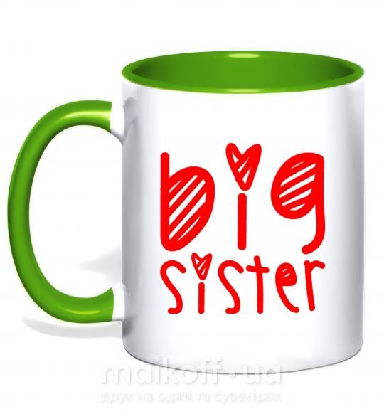 Чашка с цветной ручкой Big sister надпись с сердечком Зеленый фото