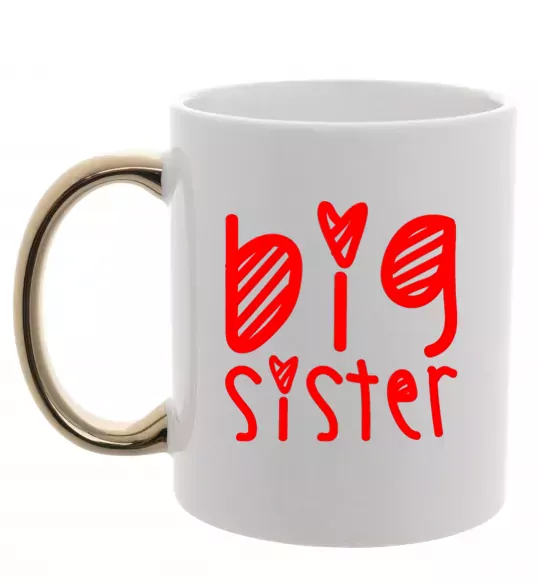 Чашка с цветной ручкой Big sister напис з сердечком Золото фото