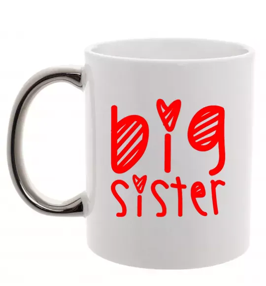 Чашка с цветной ручкой Big sister напис з сердечком Серебро фото