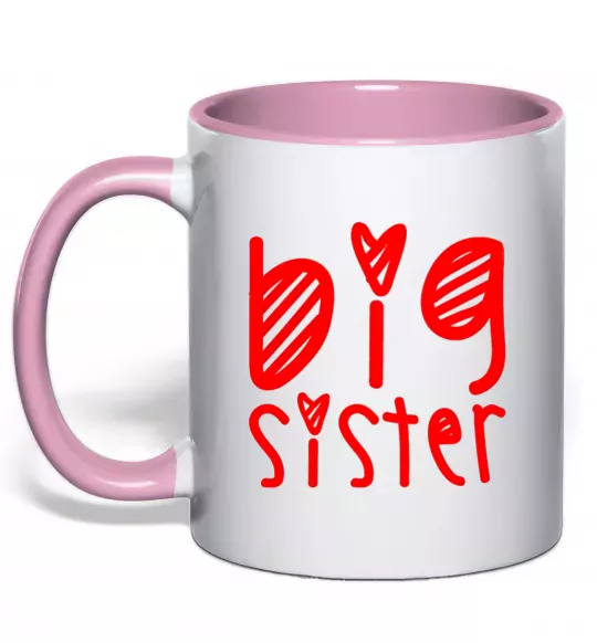 Чашка с цветной ручкой Big sister напис з сердечком Нежно розовый фото