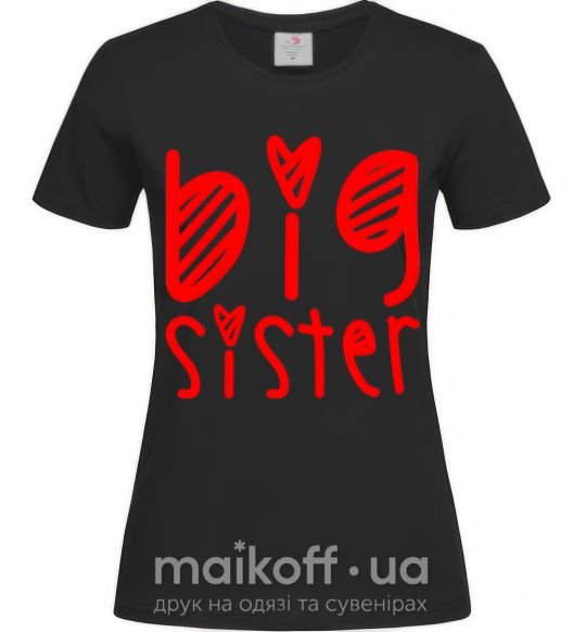 Женская футболка Big sister надпись с сердечком Черный фото