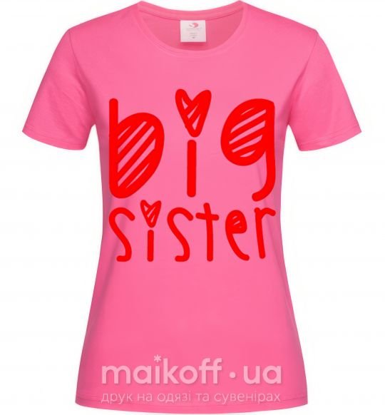 Жіноча футболка Big sister надпись с сердечком Яскраво-рожевий фото