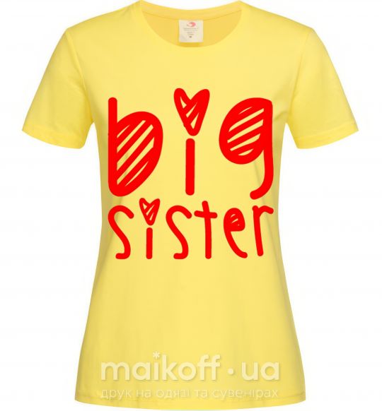Жіноча футболка Big sister надпись с сердечком Лимонний фото