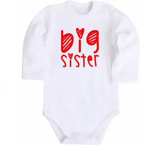 Детский боди Big sister напис з сердечком Белый фото