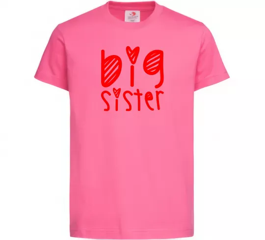 Детская футболка Big sister напис з сердечком Ярко-розовый фото