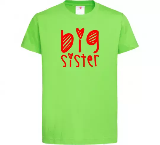 Детская футболка Big sister напис з сердечком Лаймовый фото