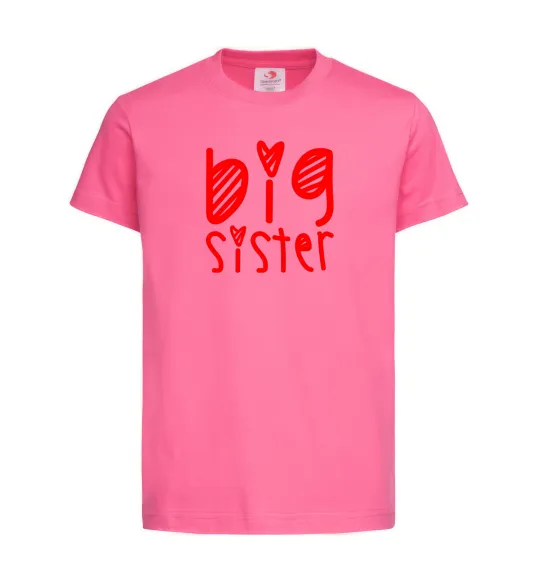Детская футболка Big sister напис з сердечком Ярко-розовый фото