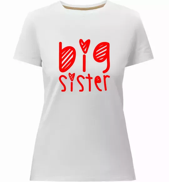 Жіноча преміум футболка Big sister напис з сердечком Білий фото