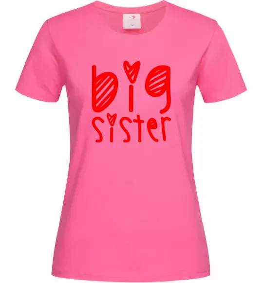 Женская футболка Big sister напис з сердечком Ярко-розовый фото