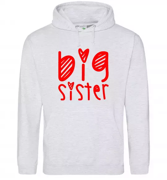 Жіноча толстовка (худі) Big sister напис з сердечком Сірий меланж фото