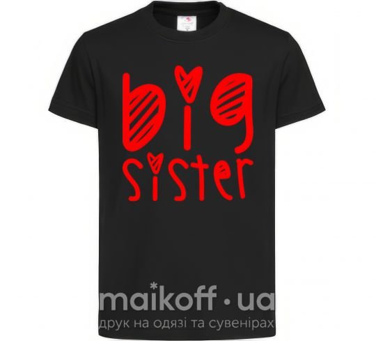 Детская футболка Big sister надпись с сердечком Черный фото