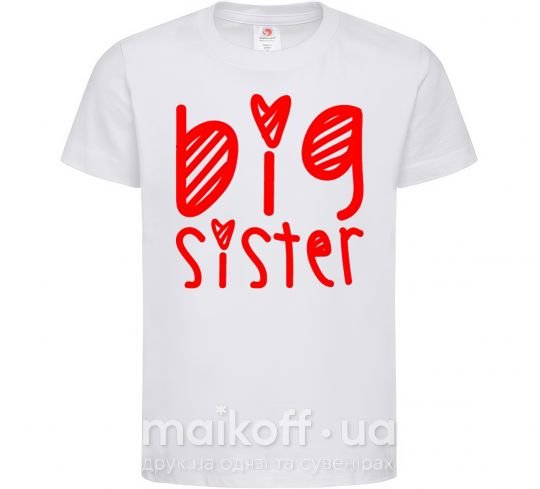 Детская футболка Big sister надпись с сердечком Белый фото