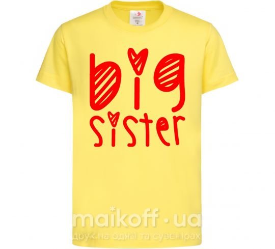 Детская футболка Big sister надпись с сердечком Лимонный фото
