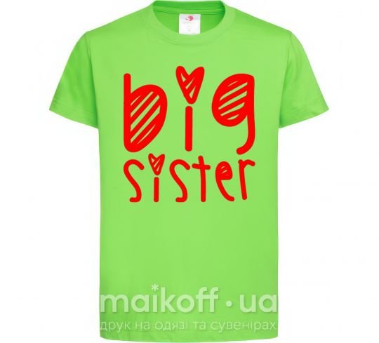 Дитяча футболка Big sister надпись с сердечком Лаймовий фото