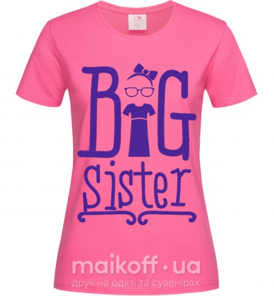 Женская футболка Big sister с сестричкой Ярко-розовый фото
