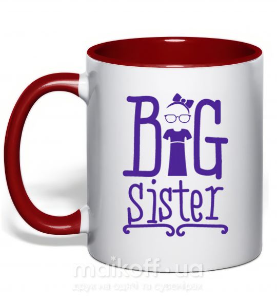 Чашка з кольоровою ручкою Big sister с сестричкой Червоний фото