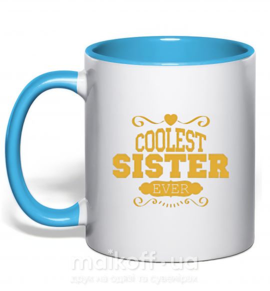 Чашка з кольоровою ручкою Coolest sister ever Блакитний фото